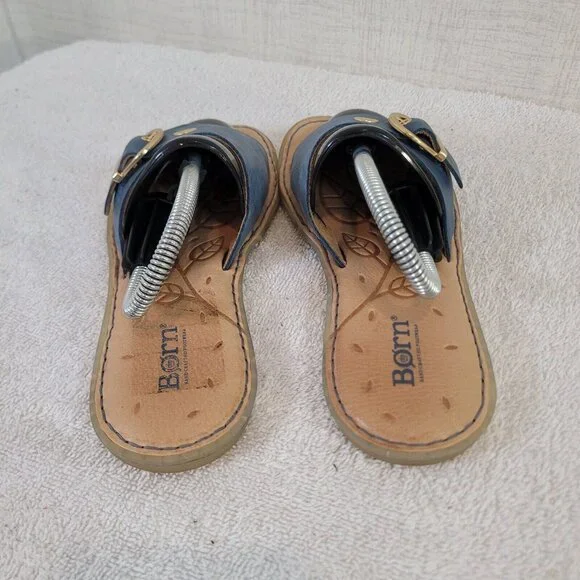 Born Sandals Womens 6M Blue Gold Leather Slides F26304 Casual Comfort - Picture 5 of 7